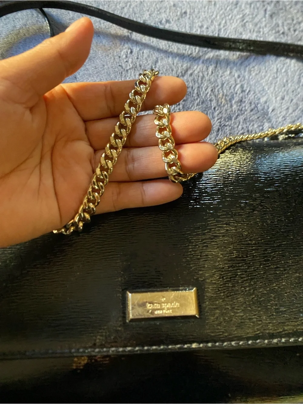 kate spade Black Patent Crossbody with Gold Chain